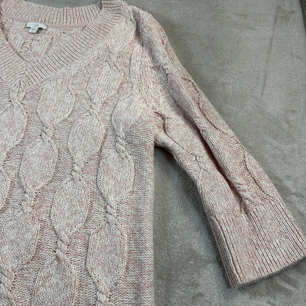 J Jill Sweater Size Large Pink and White Color V-neck Three-Quarter Sleeve - Picture 4 of 9